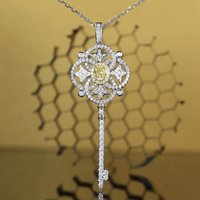 Foydjew Luxury Asscher Cut Yellow Simulated Diamond Key Pendant Female Fashion High Carbon Zircon Clavicle Necklaces For Women
