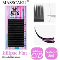MASSCAKU Super Soft Ellipse Shape Lashes 0.15 0.20 Thickness Natural Faux Mink Eyelashes Extension Custom Logo Matte Flat Lashes