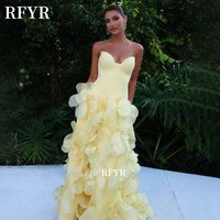 RFYR Mermaid Pom Dress with 3D Flowers Mermaid Party Dress Sweetheart Yellow Gala Dress Evening Dress for Arabic Women Customize