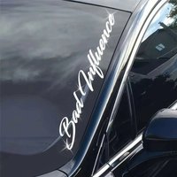 Bad Influence" Vinyl Sticker - Black Anime-Style Car Decal with Golden Wheels, Self-Adhesive for Front & Rear Windshield