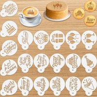20pcs Birthday Cookie Coffee Cake Stencil Templates Decoration Stencil Reusable Painting Mold Tools,Dessert Decorating Mold