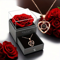 Eternal Red Rose Gift Box with Golden Heart Necklace - Anniversary, Valentine's Day,Mother'S Day , Christmas,Birthday Present