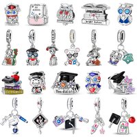 Delicate 925 Sterling Silver Books Beads & Graduation Cap & Dr. Owl Dangle Charm Fits Bracelet & Campus Graduation Pendant Gifts