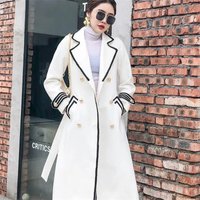 Weiß über dem Knie Woll mantel Damen mittellang 2023 Herbst/Winter Hepburn-Stil verdickt schlank schwarz Zweireiher Mantel z555