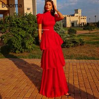 Booma A-Line Long O-Neck Red Simple Satin Evening Dresses Formal Dresses for Women Pleat Prom Gowns Custom Made 2025
