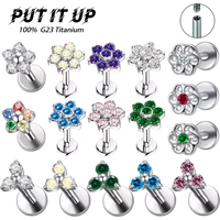 F136 Titanium Alloy Best-Selling Small Flower Zirconia Stud Earring Set Fashionable Ear Cartilage and Lip Piercing Jewellery