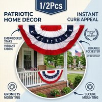 1/2Pcs American Flag Bunting Outside 3x6 1.5x3 FT Red White Blue USA Pleated Fan Flag Patriotic Decorations Presidents Day Banne