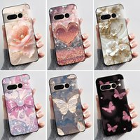 Printing Pattern Case For Google Pixel 7 Pro/Pixel 7/Pixel 7A Cover Fundas Soft Silicone Black Shell Cute Flower Cartoon Casing
