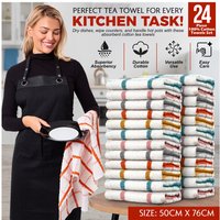 100% Cotton Tea Towels | 24-Pack Extra Large 50x76 cm | Super Absorbent & Soft | Ideal for Drying Dishes, Cleaning & Handling Ho