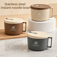 Multifunctional Stainless Steel Instant Noodle Bowl with Handle and Phone Holder, Large Capacity, Drainable, Suitable for Lunch Boxes and Soup Bowls