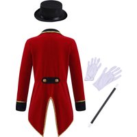 Boys Girls Halloween Carnival Circus Ringmaster Magician Showman Cosplay Performance Costume Long Sleeve Lapel Velvet Tailcoat