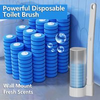 Home Wall-Mounted Toilet Cleaning Brush Set, Disposable Replacement Head, No-Drill Hygienic Convenient WC Cleaner