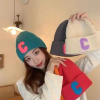 Einfache Winter Woolen Big C Brief Hut Frauen Männer Unisex Beanie Cap Outdoor Dicke Warme Hip hop Sport Ski Gestrickte Hüte konsole