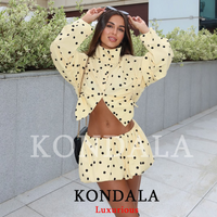 KONDALA Holiday Casual Chic Women Butter Yellow Shorts Suit Dot Top Straight Shorts Fashion 2026 Spring Summer Holiday BeachSuit