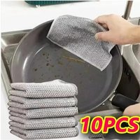 10PC Magic Dishcloth with Silver Wire Built-in Sponge Thickened Microfiber Kitchen Cleaning Cloth Steel Scrub Ball Multi-Purpose