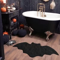 Black Halloween Bat Rug Non Slip Floor Mat for Bathroom Kitchen Soft Plush Carpet Prop for Halloween Room Decoration and Setup