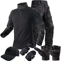 Men's Tactical Black CP Combat Uniform Set Long Sleeve Shirt Cargo Pants Knee Outdoor Paintball Hunting Training Clothing