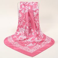 90CM Stain Silk Square Scarf Pink Floral Handkerchief Hijab Head Wrap For Women Soft Bandana Female Foulard Headscarf 90*90cm