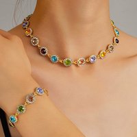 Korean Colorful Crystal Choker Necklace Bracelet for Women Sparkly Rhinestone Clavicle Chain Bracelet Fashion Jewelry Set