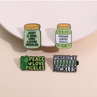 Powered By Pickles Enamel Pins Green Pickles Bottle Brooches Cartoon Creative Brooches Funny Quotes Lapel Badge Accessories Gift
