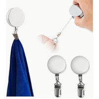 1/2PCS Automatic Retractable Towel Rack No-Drill Self-Adhesive Wall Mounted Hand Towel Holder with Stainless Steel Cable Clamp