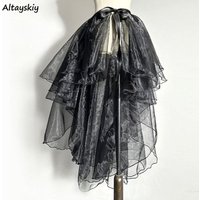 Mesh Skirts for Women Lace-up Design Solid Minimalist Summer Lovely Girls High Waist Thin Fashion Asymmetrical Ins Soft Elegant