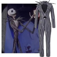 Halloween Jack Skull Horror Skellington Cosplay Costume Black Stripe Suits Man Halloween Carnival Party Disguise Suit