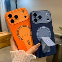 Luxury Fold Stand Holder Magnetic For Magsafe Matte Case for iPhone 17 16 15 14 13 12 11 Pro Max Plus Large Window Bumper Cover