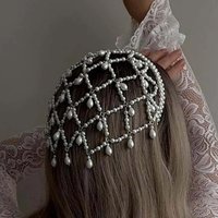 Bohemian Pearl Headband for Women Vintage Hair Accessories with Mesh Cap and Headwear Girls Retro Wedding Jewelry Charming