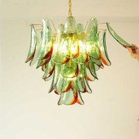 Modern Creative Blue Glass Petal LED Pendant Lamp Living Room Dining Table Bedroom Kitchen Retro Chandelier Home Decor Lighting