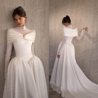 Simple Formal High Neck Wedding Dresses Woman's A Line Bride Gowns Elegant Long Sleeve Satin Party Customized Vestidos De Novia