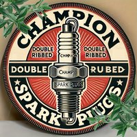 1pc Round Vintage-Inspired 8x8" Metal Sign with Double Ribbed Spark Plugs Design | Durable Aluminum Wall Decor, HD Printed