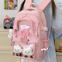 Women's Backpack Cute Female Multi-pocket Travel Bag Lovely Bow Stars Reflective Stripe Schoolbag for Teenage Girl Book Knapsack