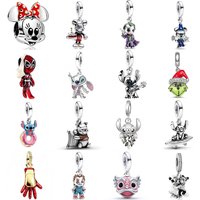 Fashionable Disney 925 Sterling Silver Mickey Minnie Stitch Dangle Charms Bracelet Enamel Cartoon DIY Jewelry Gift