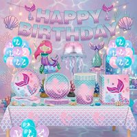 Mermaid Birthday Party Decorations Tableware Kits Paper Plates Cups Napkins Tablecloth Under The Sea Foil Latex Balloons Banners