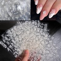 5D Embossed White Lace Flower Nail Art Sticker Acrylic Floral Leaf Butterfly Charm Adhesive Sliders 10*8cm Manicure Decals