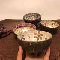 Painted Coconut Shell Bowl, Wood Bowl, Home Decor Storage, Salad Bowl, Entryway Key Storage Tray