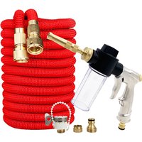 Multi Function Car Wash Set, Red Expandable Hose, High-Pressure Water Gun With Foam Kettle, Gardening Irrigation Tools