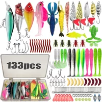 133pcs Fishing Lures Kit Tackle Box Set with Crankbaits Hooks Weights Bass Trout Pike Fishing Gear Gifts for Men