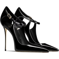 Black patent leather pointed thin heels, deep cut high heels, women's new style, elegant and niche, not tiring for the feet