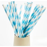 Biodegradable Paper Straw Blue White Striped Disposable Paper Straws for Coffee Milk Juice Cocktails Birthday Party Drinkware
