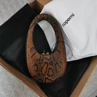 Coperni Women Genuine Leather Snake Print Egg Bag Small Round Shoulder Crossbody Bucket Tote Saddle Purse Vintage Handbag