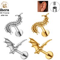 ASTM F136 Titanium 16G Gothic Centipede Bat Cartilage Earring Punk Flat Back Labret Ear Stud Helix Conch Tragus Piercing Jewelry