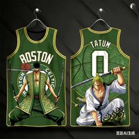 One Piece Roronoa Zoro X Boston Celtics Basketball Jersey Tatum 0 Anime Print Streetwear Sleeveless Shirt