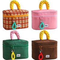 Retro kontrastfarbene tragbare Kosmetiktasche, wasserdichte tragbare Kosmetiktrennwand-Aufbewahrungstasche mit großer Kapazität, Damen-WC b