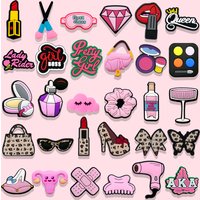 1/30pcs Girl Shoe Charms Beauty Care Lipstick Leopard Print Girl Boss Queen Shoe Pins for Women Girl Pink Accessories Decoration