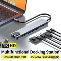 USB C 8 In 1 Hub Adapter for Macbook PC PD Charge 8 Ports Dock Station RJ45 HDMI-Compatible TF/SD Card Laptop Type-C Splitter
