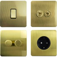 Wallpad Wall Light Switch, 2 Way, Rocker Toggle Switch, LED Dimmer, Screwless Brushed Gold Brass Steel Plate, Slim Frame