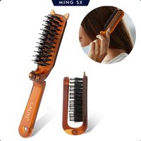Folding Travel Hair Brush Portable Mini Comb Boar Bristle Hides Hair Gaps Hair Smoothing Comb Styling Tools