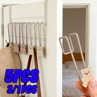 Behind The Door Hook Creative Cute Bear Hook Kitchen Bathroom Cabinet Door Back Type Coat Towel Storage Hanger 5-1PCS